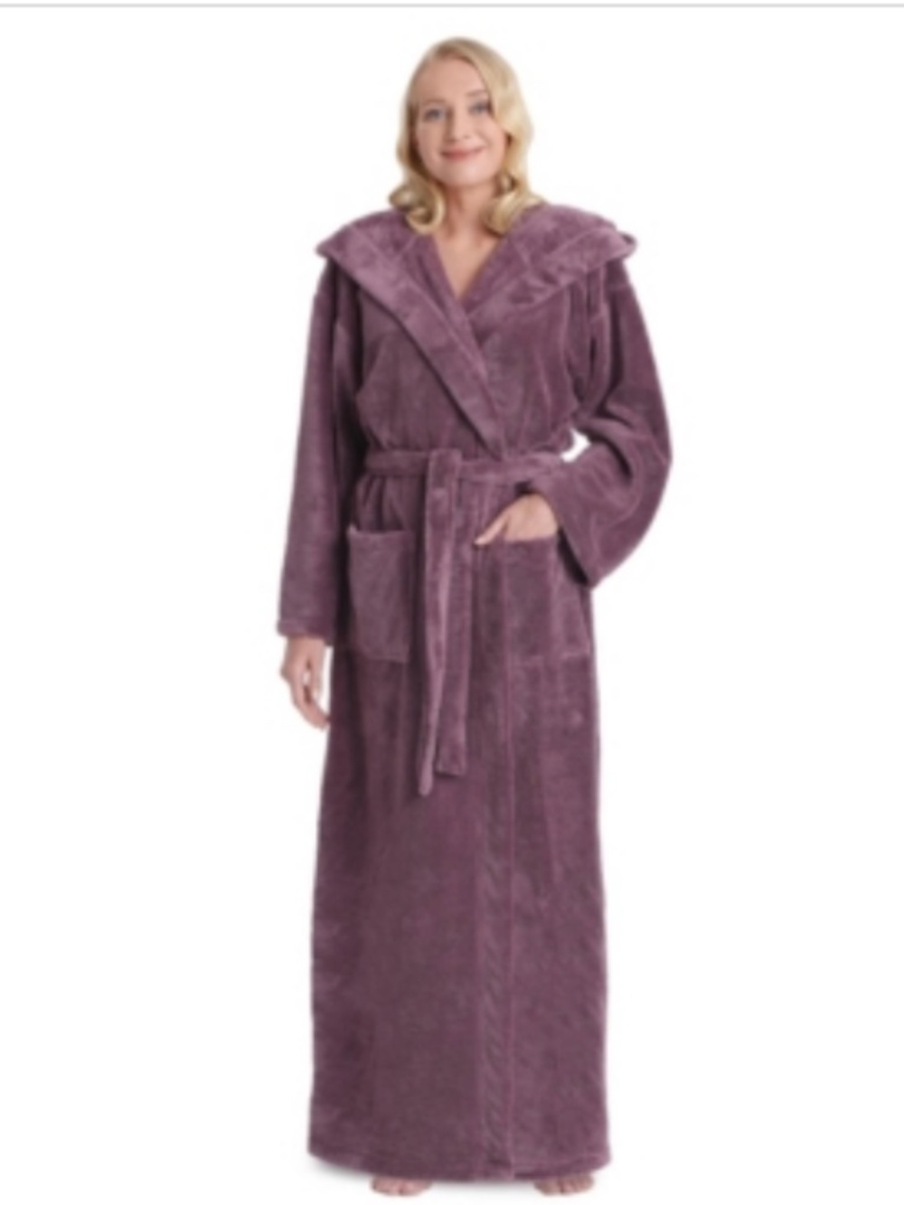 Arus Women's Hooded Full Ankle Length Premium Fleece Bathrobe - Plum